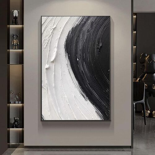 手绘现代简约抽象客厅装饰画高级感黑白风K景沙发背景墙画竖版极