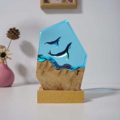 桌面摆件树脂海底世界水肺鲸鱼装饰海洋风礼物送人木灯潜水员溶洞