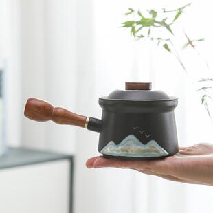 家用茶叶过滤泡茶器 木柄陶瓷侧把单壶手绘泡茶壶简约功夫茶具中式