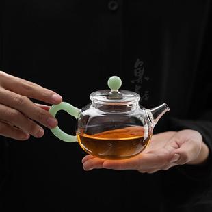 复古耐热玻璃茶壶家用过滤功夫泡茶壶小号单壶防烫手抓壶 鱼戏中式