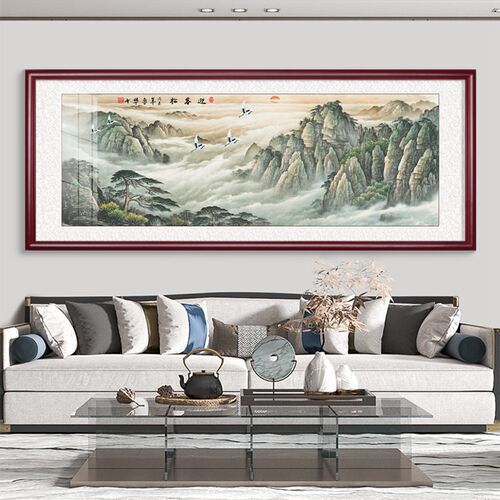 迎客松挂画客厅饰画国画山水画办公室靠山图茶室沙发背景墙壁画