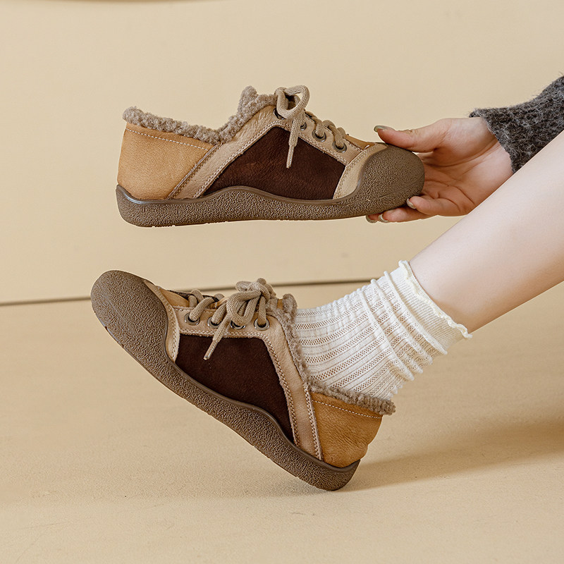 美威度头层牛皮复古拼色休闲鞋