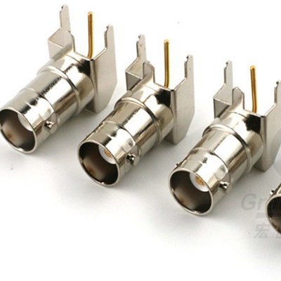 BNC 单联带脚位 全铜 母座 50欧姆阻抗BNC座 BNC插座 弯脚90度