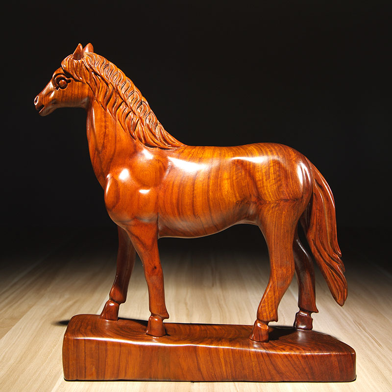 花梨木雕刻马摆件工艺品实木质马到成功家居装饰品办公室摆设摆设