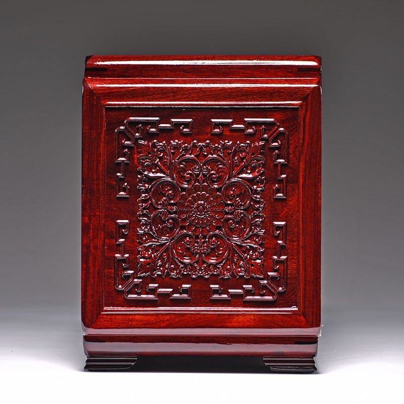 小叶紫檀西番莲卷草纹首饰盒红木高档精致珠宝收纳盒嫁妆盒百宝箱