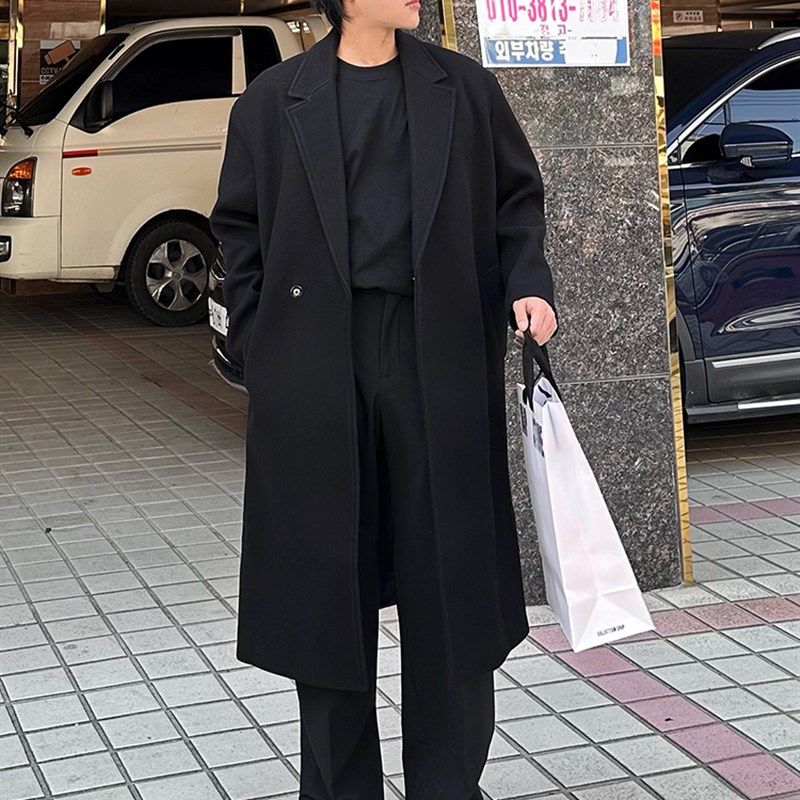 秋冬新款男士大衣中长款高级感毛呢大衣男士韩版风衣男英伦风外衣