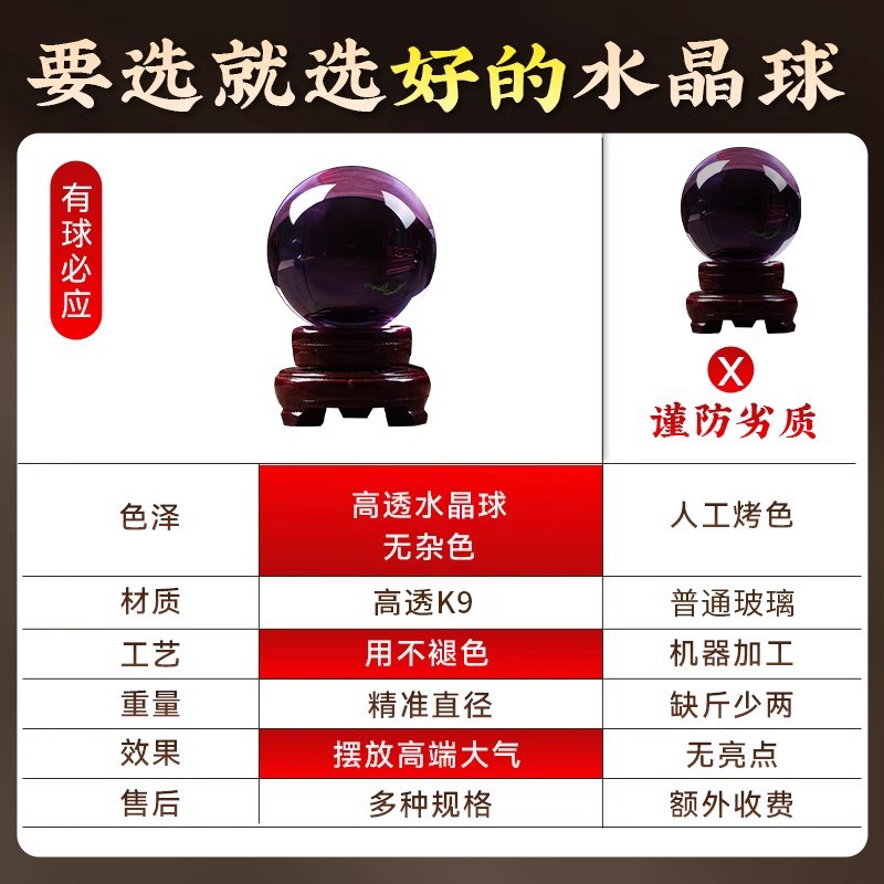 紫色水晶球摆件招财紫气东来大号玻璃球玄关客厅办公室书房装饰品
