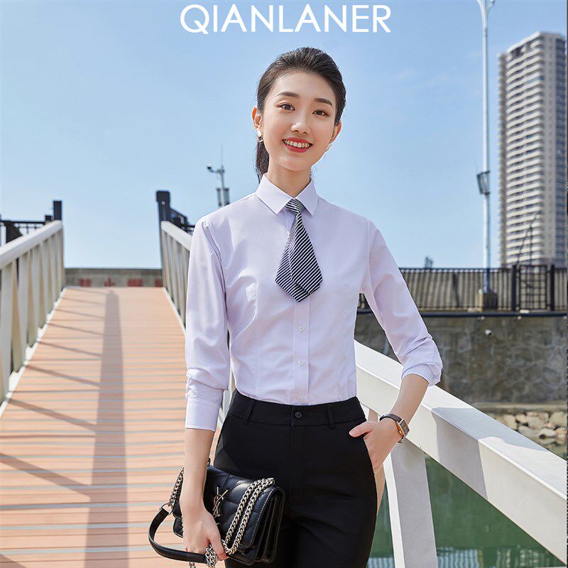 工作服长袖白衬衫定制绣logo公司职业套装男女长袖工装正装衬衣春