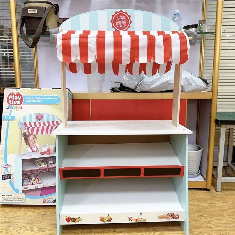 儿童木制玩具车过家家超市小推车玩具宝宝商店货架售货摊真购物木