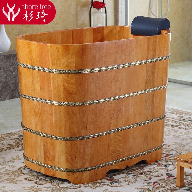 2tcu儿童洗澡桶加高泡澡木桶浴桶家用小户型坐浴盆大人木桶泡澡桶