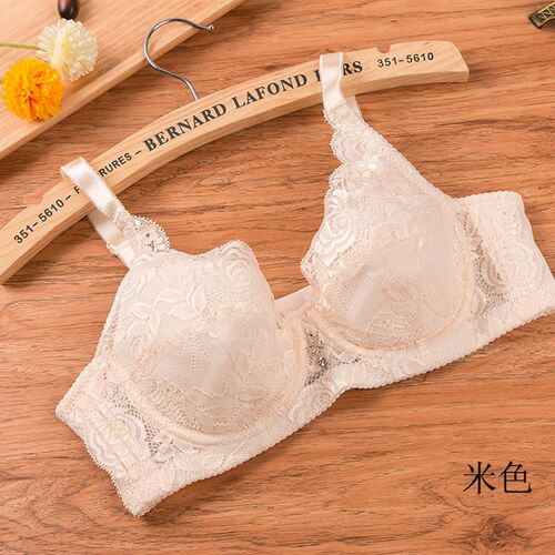 蕾丝无海绵聚拢h文胸小胸薄棉软杯3扣内衣有钢圈34-40B杯透气胸罩