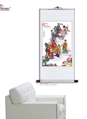 八仙画像立轴画八仙丝绸画中式客厅玄关国画挂轴画八仙过海卷轴画