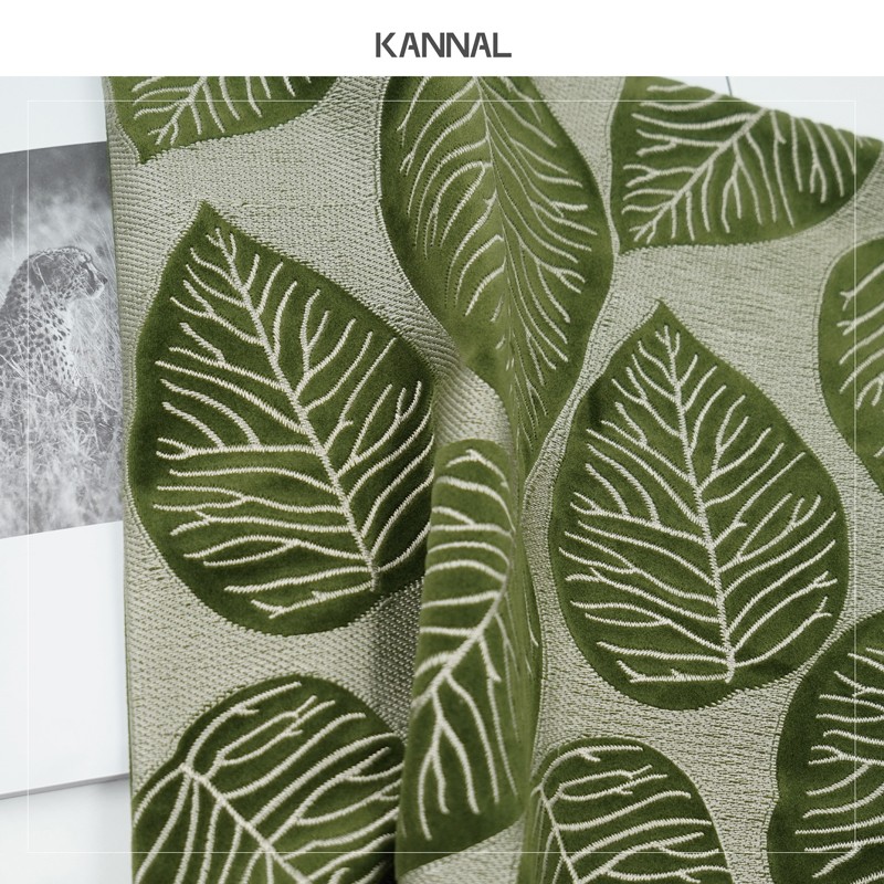 美洲叶子中古诧寂咸菜绿色叶子刺绣靠垫美式抱枕样板间方枕