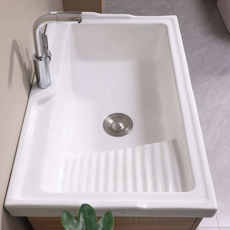 原木色陶瓷一体盆阳台洗衣柜带搓板洗衣池卫生间洗手盆洗脸盆柜