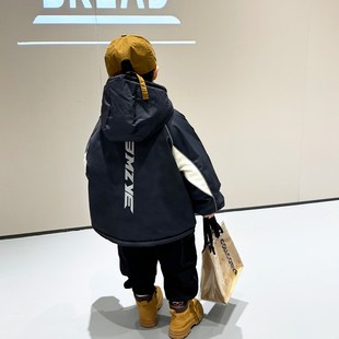 男童潮酷加绒棉衣冬季新款儿童2025洋气时髦加厚棉服宝宝帅气棉袄