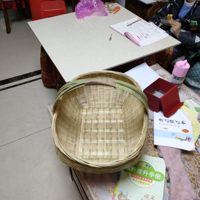 手工竹编制品家用椭圆形手提篮买菜篮购物篮竹青编织鸡蛋篮竹篮子