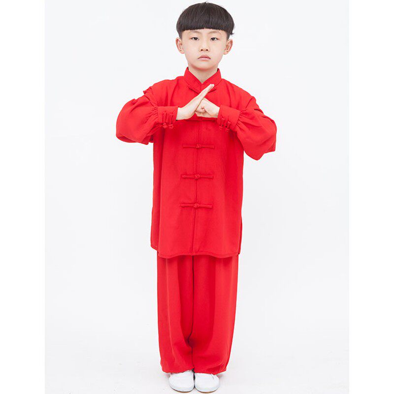 儿童太极服春夏款棉加丝武术服练功服太极拳服男女W款晨练服表演
