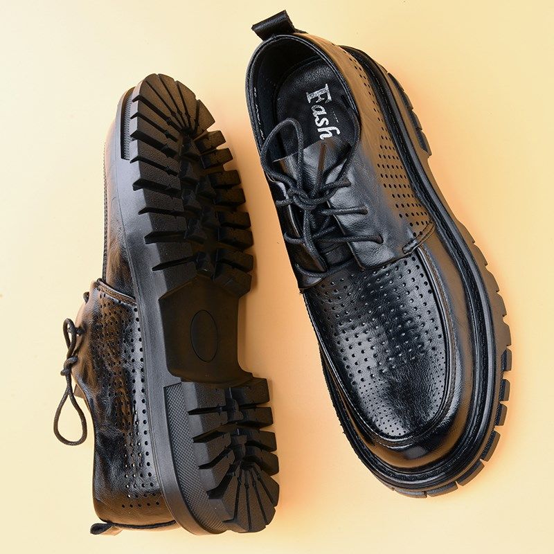 商务休闲男鞋夏季透气镂空皮凉鞋男士打孔厚底德比鞋男款夏天皮鞋