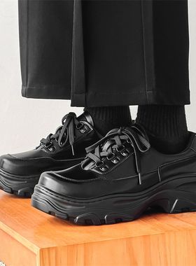 老爹鞋男2024新款秋冬美式高街厚底鞋子男生百搭潮黑休闲增高皮鞋