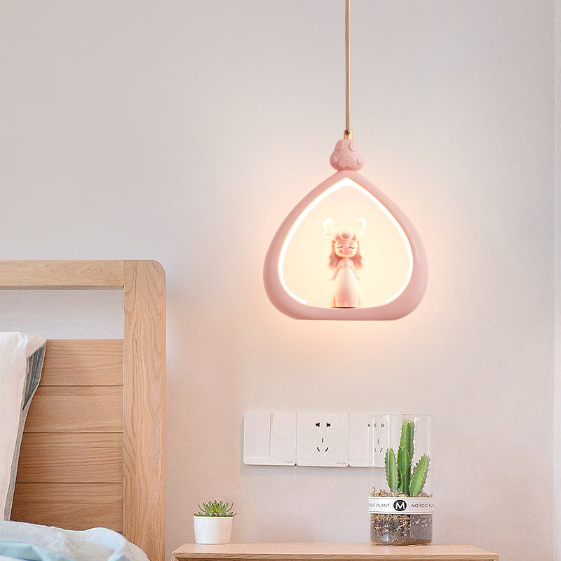 儿童房粉色床头小吊灯田园卧室女孩公主房灯网红奶油风温馨浪漫
