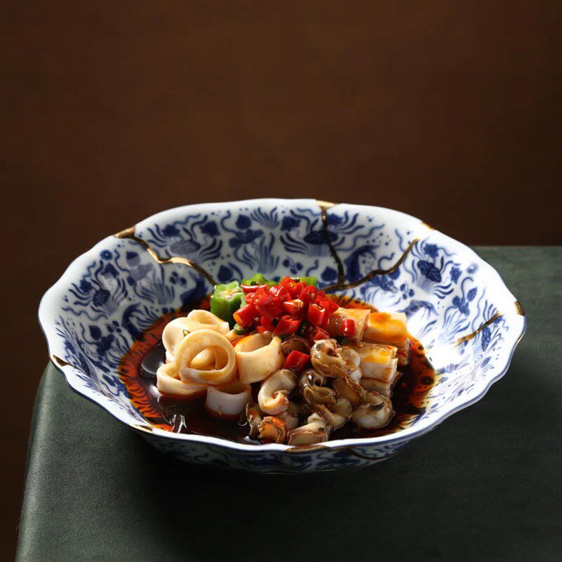 新款中式陶瓷青花鱼藻纹酒店私房商务汤碗意境冷菜盘高级感汤盘