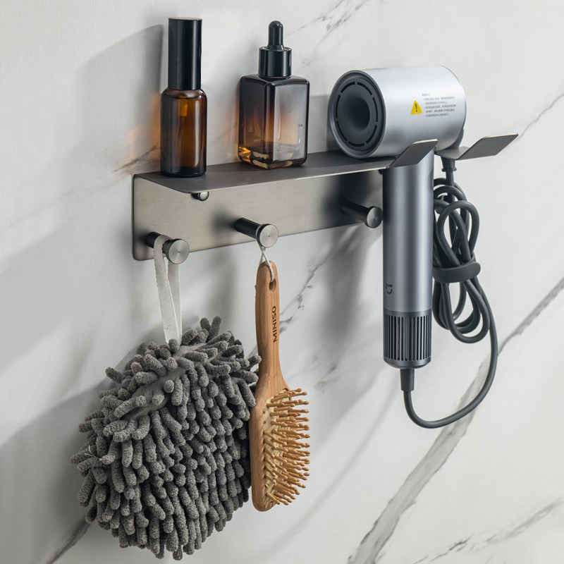 极简枪灰色加长吹风机置物架卫生间浴室电吹风挂架带挂钩浴室五金