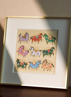 南京云锦研究所博物馆装饰画新中式九骏图挂画非遗客厅书房礼品