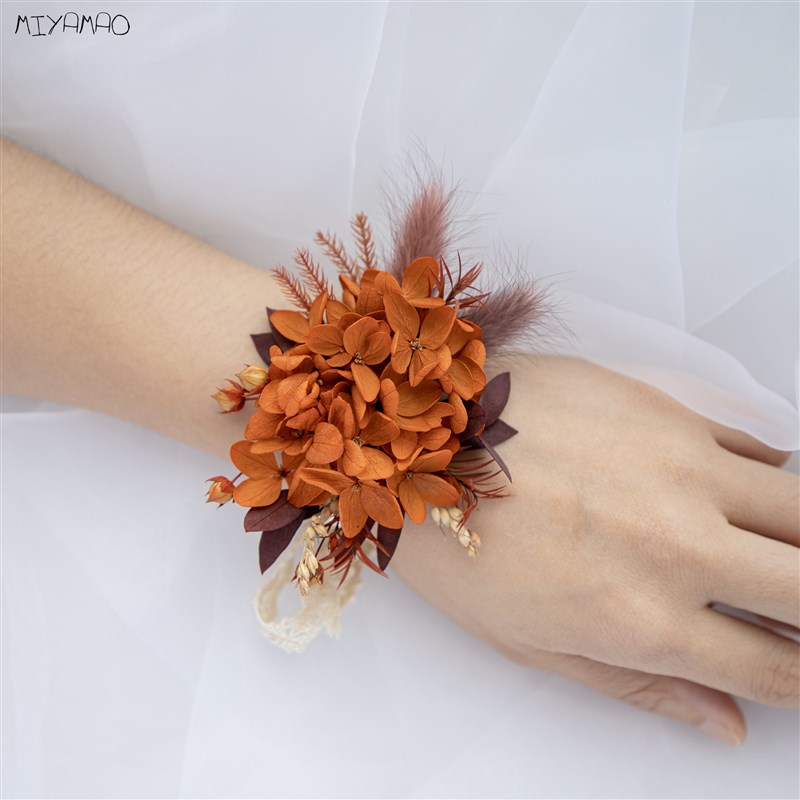 焦糖色真花新郎结婚胸花 小众秋色婚礼橘色伴郎襟花 新娘伴娘手花