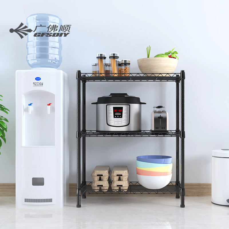 厨用储物架 厨房落地架子网架3层不锈钢黑色置物架三层卧杂物整理