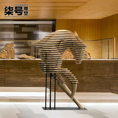 酒店大堂木马雕塑售楼处大厅会所ktv大型落地摆件实木装饰艺术品
