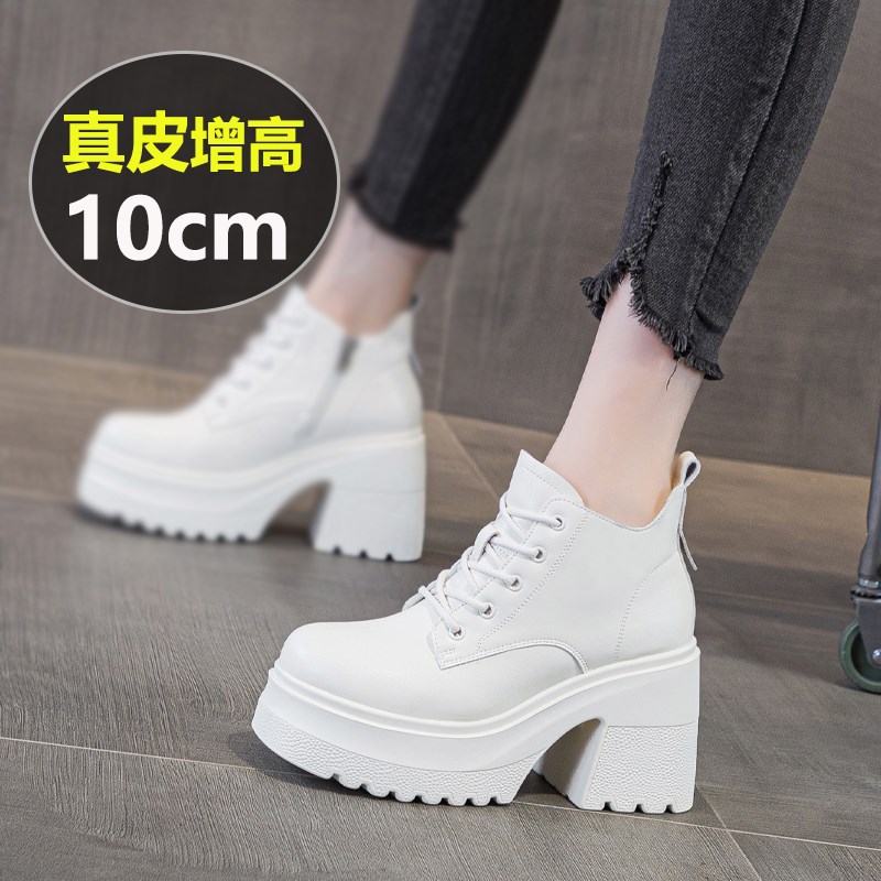 超轻粗跟短靴女小个子增高厚底靴子2025新款春季单鞋10cm高跟皮鞋