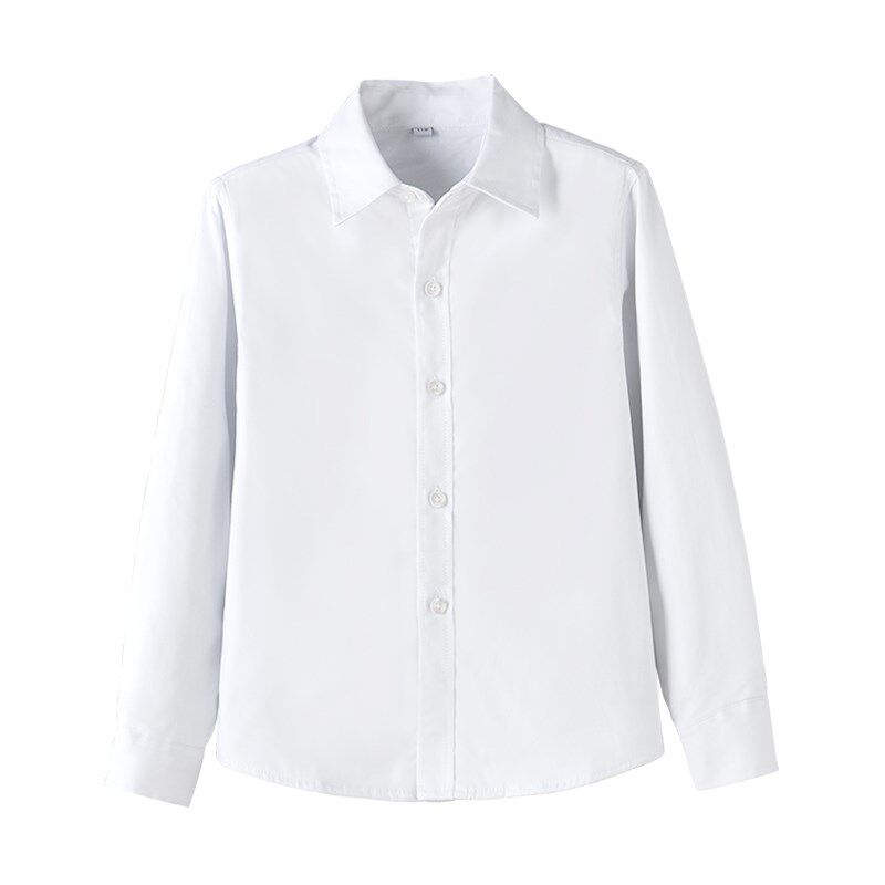 男童加绒白衬衫长袖秋冬加厚保暖大童小学生校服儿童白色衬衣