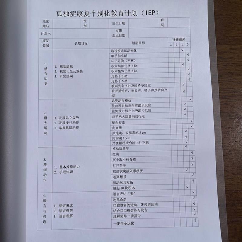 儿童自闭症训练计划表+进度记录表+家庭干预康复教案【不退不换】