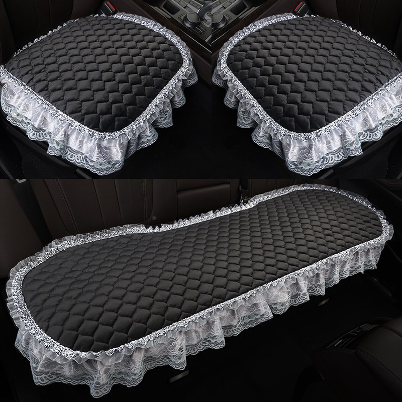 蕾丝汽车坐垫单片冬季短毛绒女士防滑无靠背三件套后排棉座垫座套