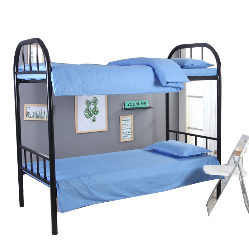 高中生宿舍牀上三件套单人牀单蓝色大学生上下铺住校军训纯棉被套