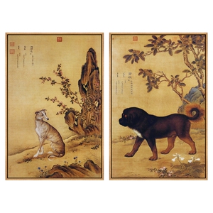 郎世宁十骏犬图挂画名犬装饰画宠物店狗壁画新中式客厅餐厅画