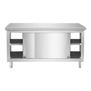 304商用不锈钢推拉门工作台商用厨房操作台打荷台储物柜面案板柜