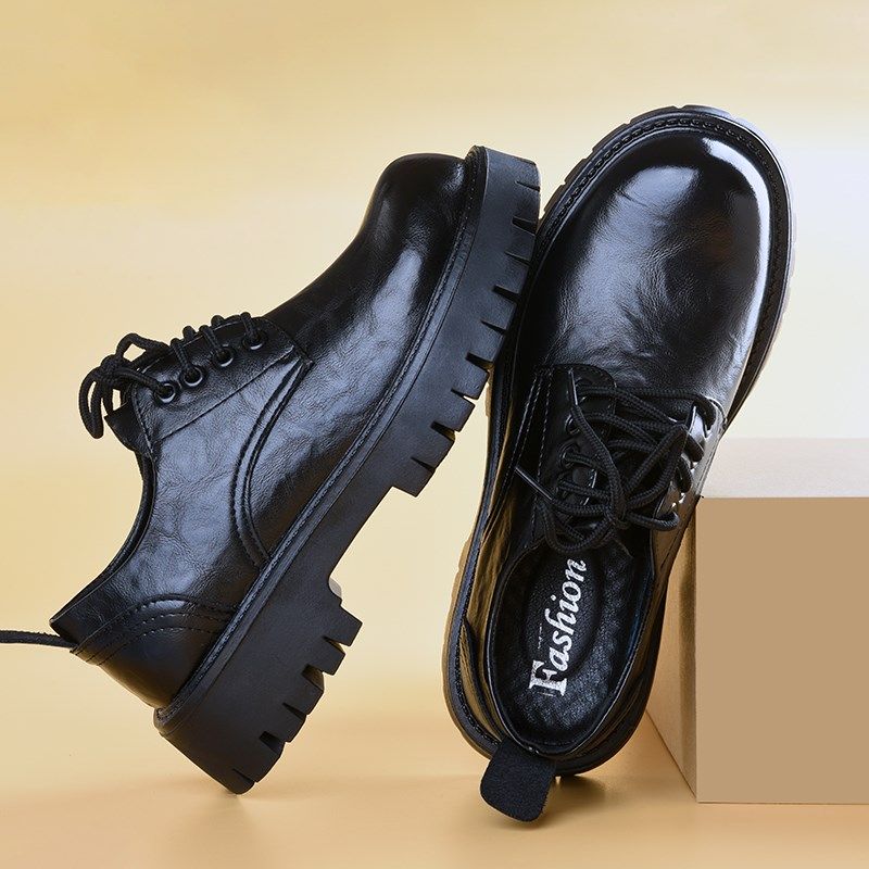 皮鞋男款夏季休闲鞋英伦增高德比鞋高级感结婚黑色厚底马丁靴低帮