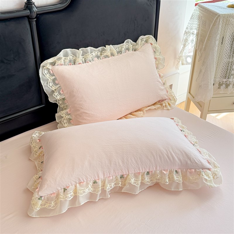 新款云朵棉雪纺蕾丝刺绣床裙四件套公主风韩版花边被套三件套软糯