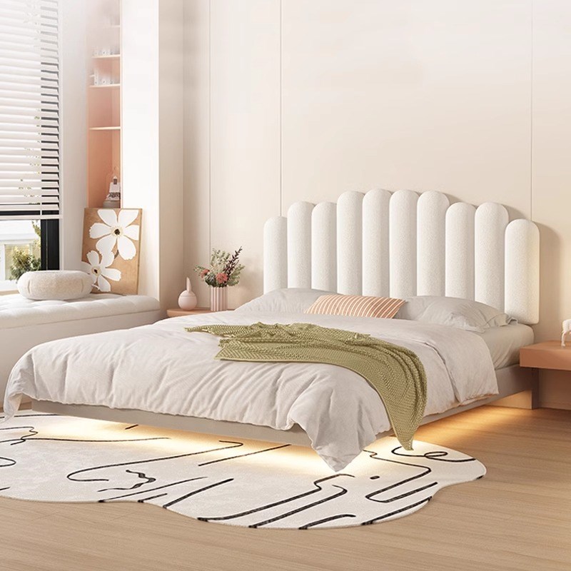 波浪钢琴键软包床头靠垫奶油风榻榻米靠枕床头护腰大靠背2024新款