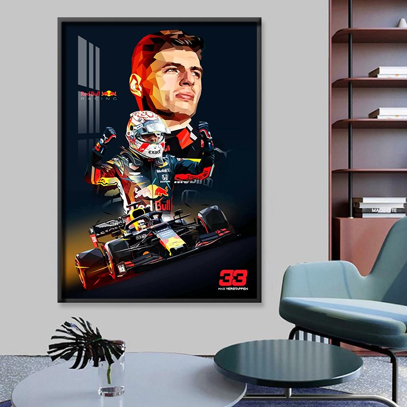 F1赛车手装饰画客厅玄关挂画剪影速度线抽象俱乐部周冠宇海报壁画