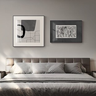 卧室装饰画黑白极简抽象画艺术两联组合意式壁画主卧床头墙面挂画