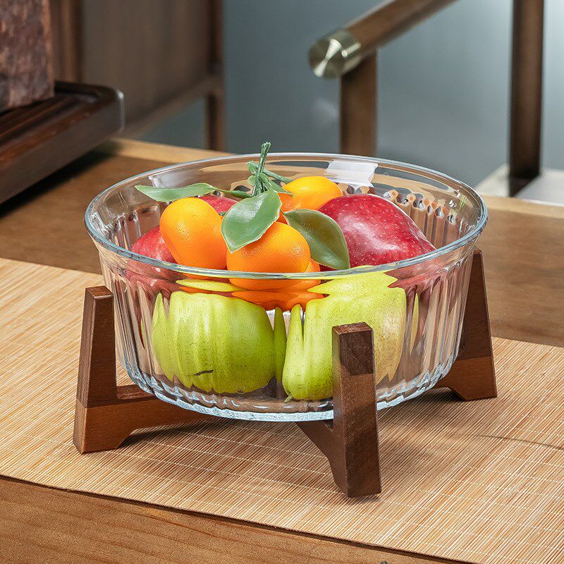 高级感中式高脚玻璃水果盘家用客厅茶几摆件干果盒糖果零食坚果盘