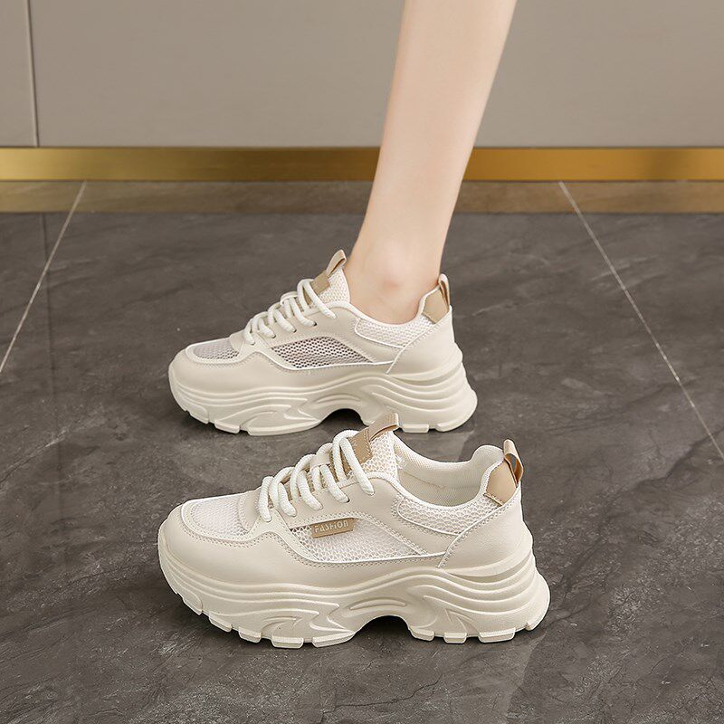 薄款透气网面黑色运动老爹鞋女夏季2025新款厚底不累脚工作防滑鞋