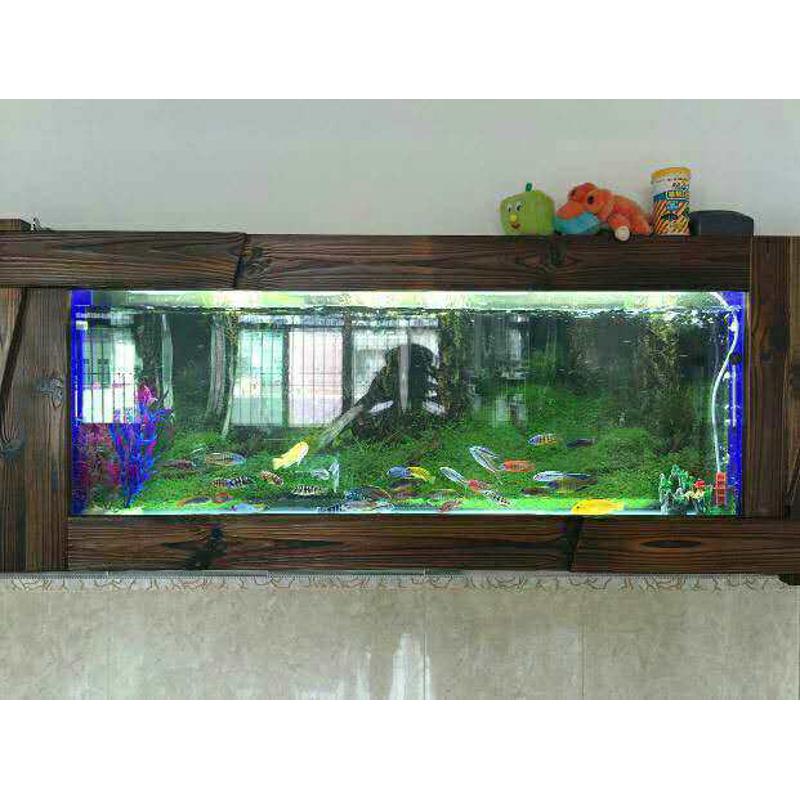 定制厂销碳化木壁挂式生态鱼缸挂墙水族箱壁挂式玻璃鱼缸1米
