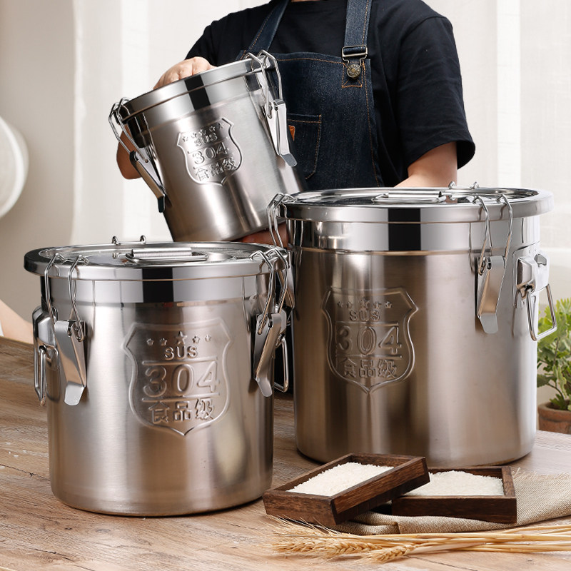304不锈钢米桶米缸50斤装储米箱家用防虫面桶面粉收纳盒密封罐