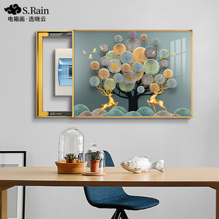 电表箱装饰画遮挡盒免打孔现代简约餐厅左右推拉弱配电箱电闸挂画