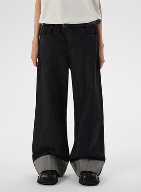 ESAT 脚口翻边赤耳宽松牛仔长裤