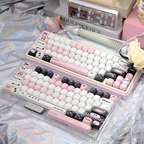 MOA高度无属性粉色可爱圆润键帽黑粉pbt热升华客制化适配hi75 f75