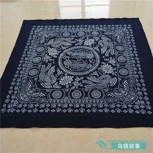 手工印染蓝印花布k全棉桌布农家乐餐馆方桌布150*150台布